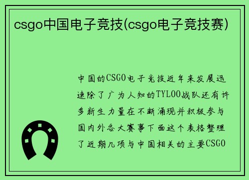 csgo中国电子竞技(csgo电子竞技赛)