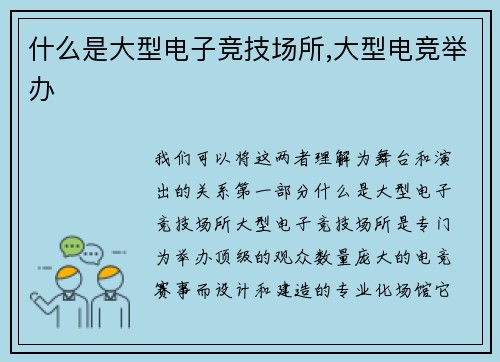 什么是大型电子竞技场所,大型电竞举办
